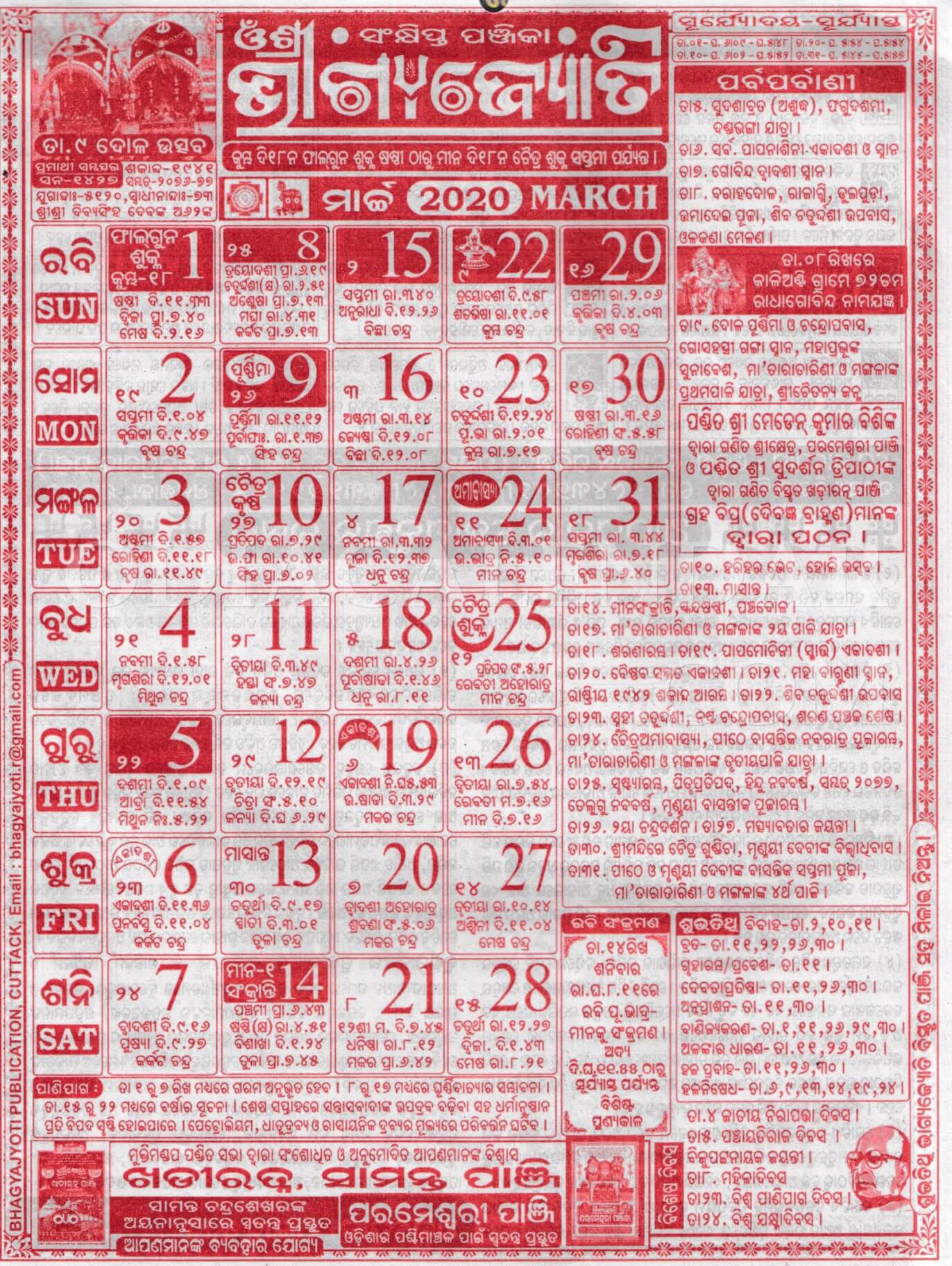 bhagyajyoti calendar march 2022