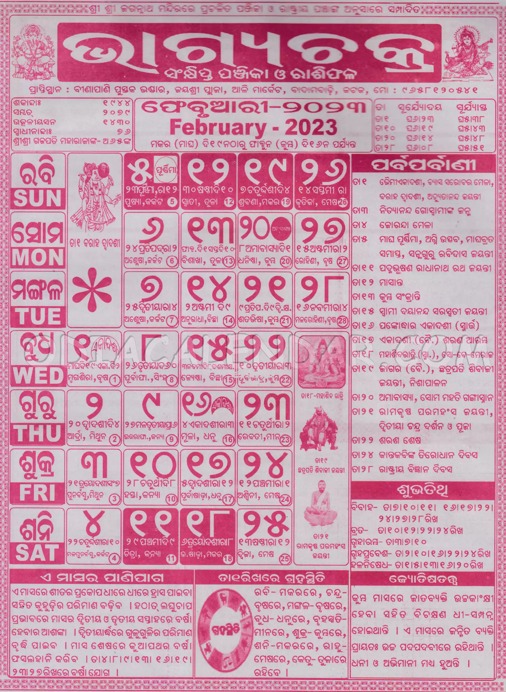 bhagyachakra calendar february 2023