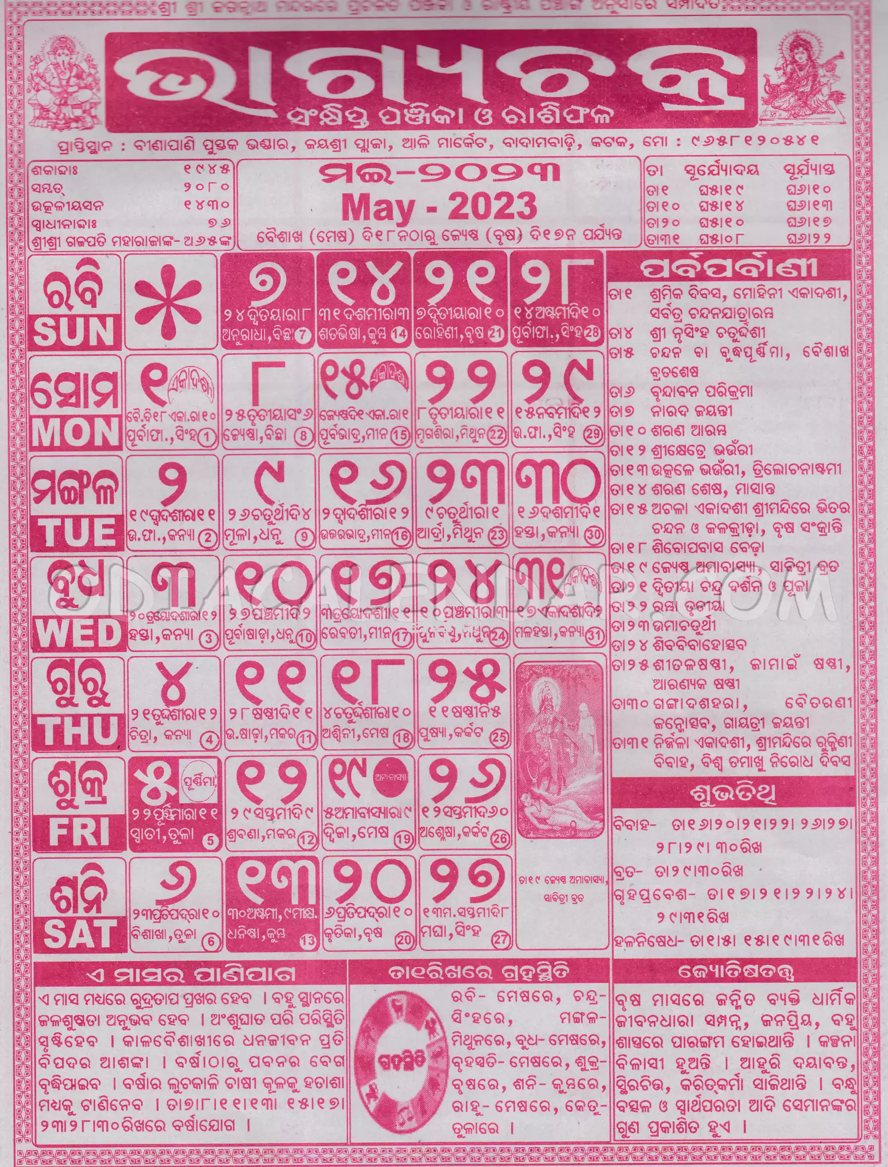 Bhagyachakra Odia Calendar 2024, Bhagyachakra Odia Panjika 2024